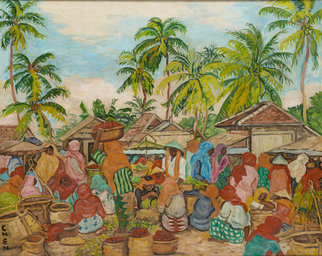 丁加奴市场场景1960年油彩画布65 x 81 cm李氏基金捐赠新加坡国家美术馆馆藏